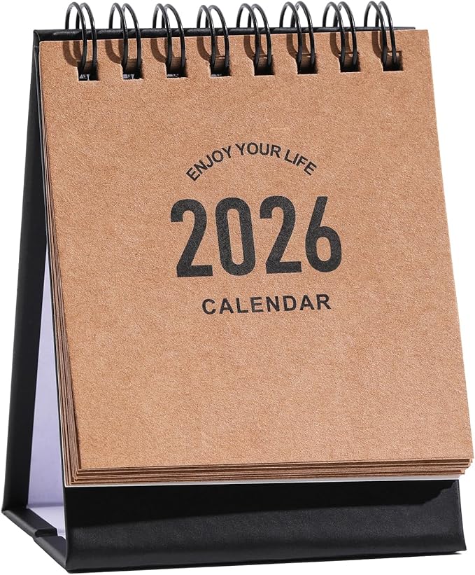Mini Desk Calendar 2026-2027- Small Desktop Calendar January 2026 to June 2027, Mini Daily Schedule Thick Paper Twin-Wire Binding with Stickers for Home Office School (Kraft paper color)