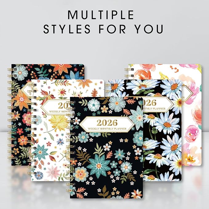 Ymumuda 2026 Planner, Daily Weekly and Monthly Planner，Jan 2026 - Dec 2026, 8.4" x 6.3", 2026 Calendar Planner Book with Tabs, Spiral Notebook with Inner Pocket for Office Home School Supplies