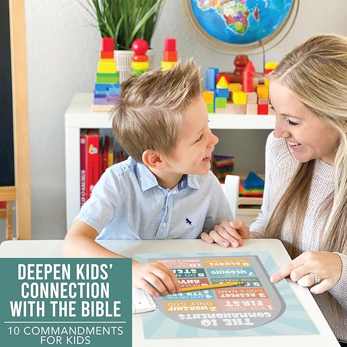 Hadley Designs Sunday School Decorations for Classroom – 9 Bible Posters for Kids, 11x14in Books of the Bible Poster, 10 Commandments, Fruits of the Spirit & More – Retro Christian Classroom Decor
