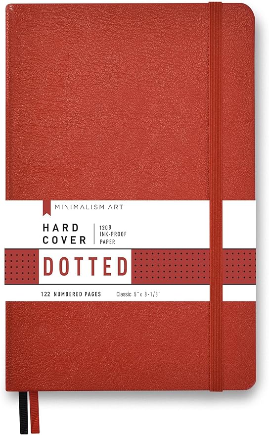 Minimalism Art, Premium Hard Cover Notebook Journal, Classic 5" x 8.3", 122 Numbered Pages, Gusseted Pocket, Ribbon Bookmark, Extra Thick Ink-Proof Paper 120gsm, San Francisco (Dotted, Red)