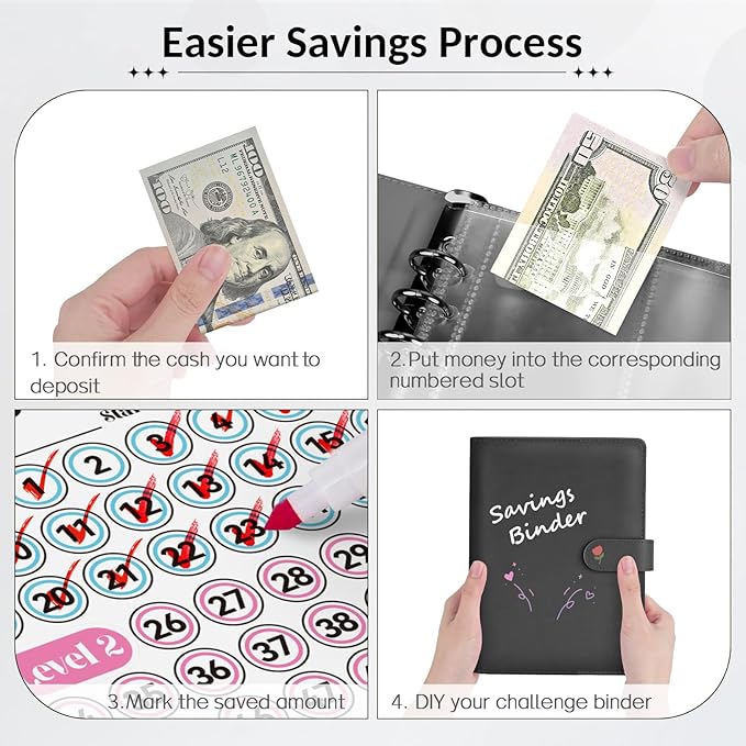 Sooez 100 Envelope Money Saving Challenge Book with 100 Pocket Pre-Numbered & Reusable Laminated Tracker, Money Saving Binder 100 Pocket Pre-Numbered,Money Book, Cool Christmas Gifts