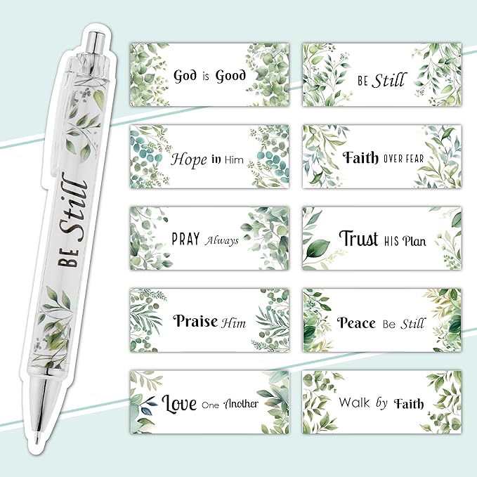 Mr. Pen Christian Pen Set, 10 Pack, Green Elegance, Black Ink, Bible Verse Pens, No Bleed Through, Ballpoint Pens
