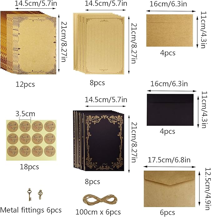 Dxhycc Vintage Stationary Paper and Envelopes Set, Aged Paper Writing Paper Stationery Set for Writing Printing