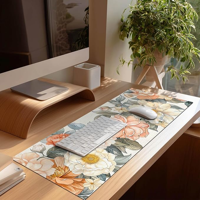 Floral XL Mouse Pad 31.5 x 11.8 Inch Gaming Mousepad Diatomite Large Keyboard Mouse Pad for Home and Office Desk Accessories with Elegant Botanical Bloom Artwork