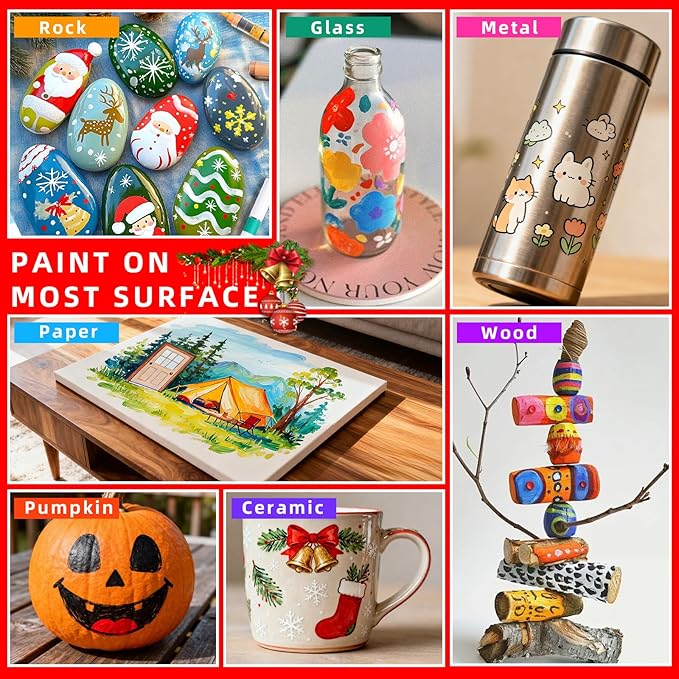 Aen Art 100 Colors Acrylic Paint Markers, Brush Tip Paint Pens Work on Paper, Rock Painting, Egg, Stone, Wood, Glass, Fabric, Canvas, Ceramic, DIY & Art Supplies