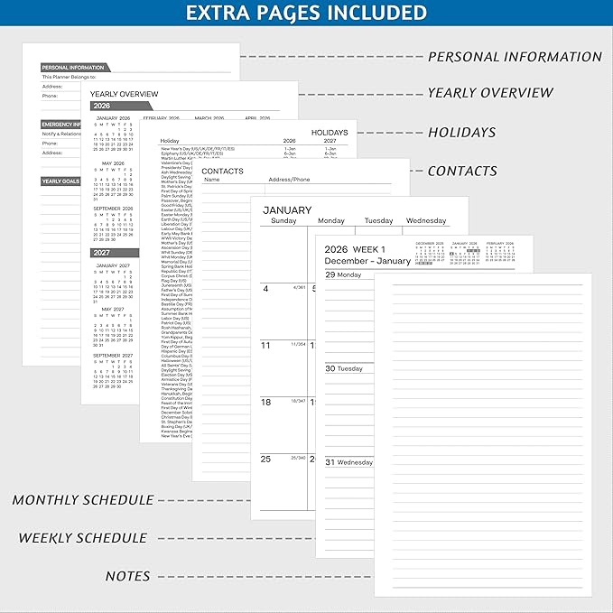 2026 Planner, Weekly ＆ Monthly Planner 2026, Jan 2026 – Dec 2026, 6.2" x 8.42", Flexible Cover, 12 Monthly Tabs, Thick Paper, Spiral Wirebound, Inner Pocket, A5, Green