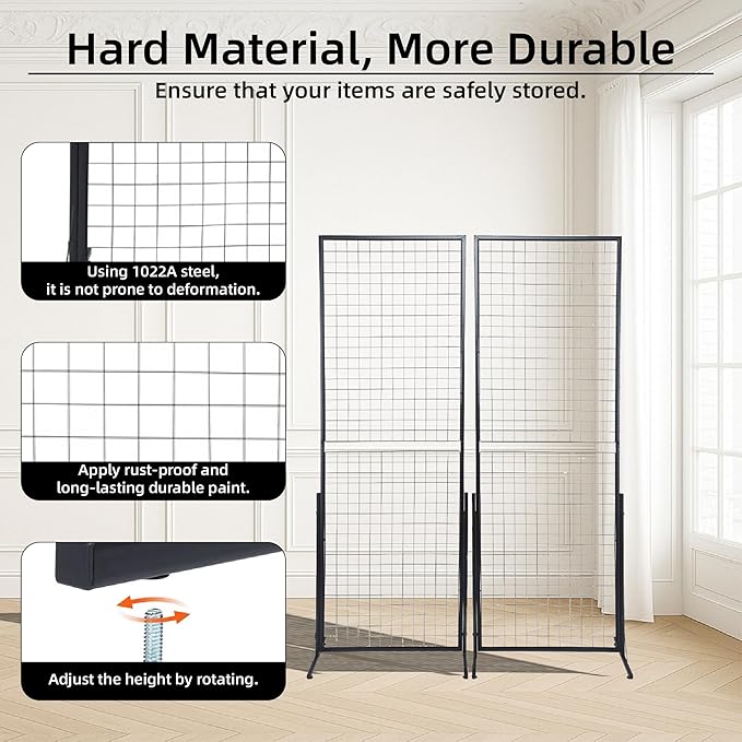 2 Packs Grid Wall Panels Tower 2' x 5.6' Double Side Wire Gridwall Display Racks with T-Base for Craft Shows Retail Home Decor - Portable Folding 60lbs Capacity Easy Setup Includes Extra Clips Hooks