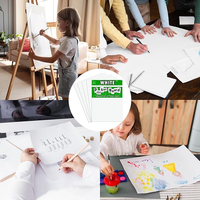 50Pcs White Poster Board,14inx18in White Poster Paper Blank Graphic Display Board Poster Board Bulk for School Arts,Classroom Crafts