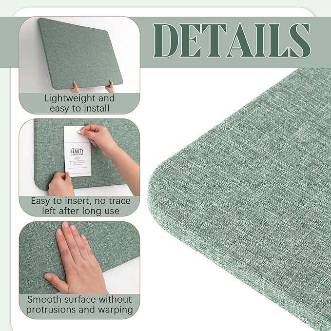 36"x 24" Linen Fabric Bulletin Board Pinboard for Walls Display Frameless Pinboard Display Notice Memory Board for Office Walls Home Kitchen Easy to Install(Sage Green)
