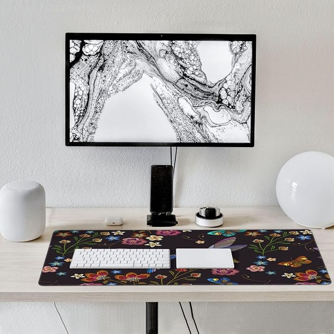 Extra Large Mouse Pads Hummingbirds and Flowers XXL Mousepad with Stitched Edges Humming Birds Non-Slip Rubber Base Computer Keyboard Pad Desk Mat for Home Office Desk Decor, 35.4" X 15.7"