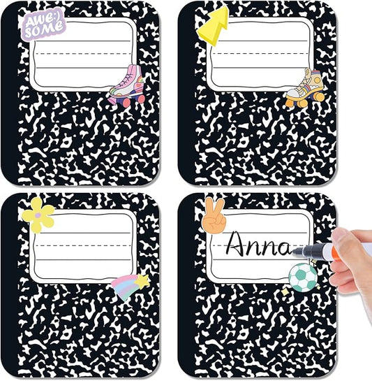 Starboling 36 Pcs Name Tags,6 x 7 Inch Adhesive Desk Nameplates Composition Notebook for Classroom Elementary,Kindergarten,Preschool Teacher Supplies