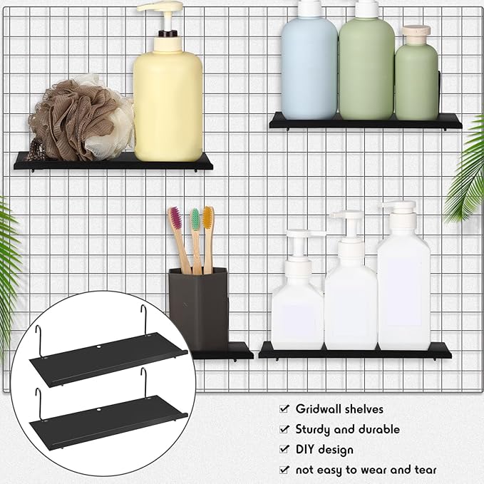 Pinkunn 4 Pcs Gridwall Shelf Metal Hanging Shelf Wall Grid Accessories for Panel Wall Accessories Metal Display Hanging Hooks for Home Show Retail Store Craft(9.8 x 3.4 Inch)
