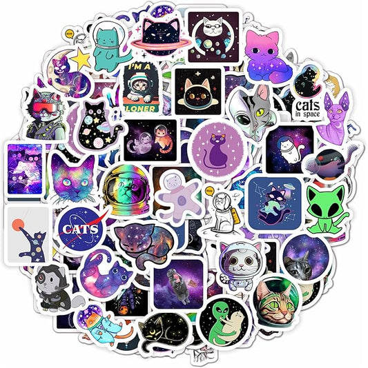 BulbaCraft 100Pcs Space Cat Stickers - Galaxy Cate Stickers, Gifts for Women & Men