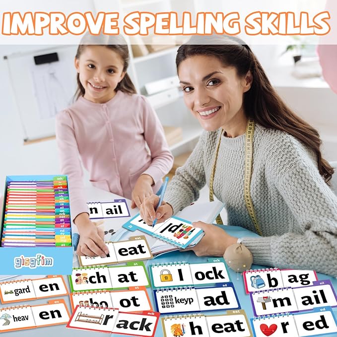 gisgfim 48 Word Family Build Book Spell Read and Rhyme Flip Activity Books ABC Vocabulary Flashcards Kindergarten Sight Phonics Flashcard Fun Learn to Read Activity Games for Kids Homeschool Supplies
