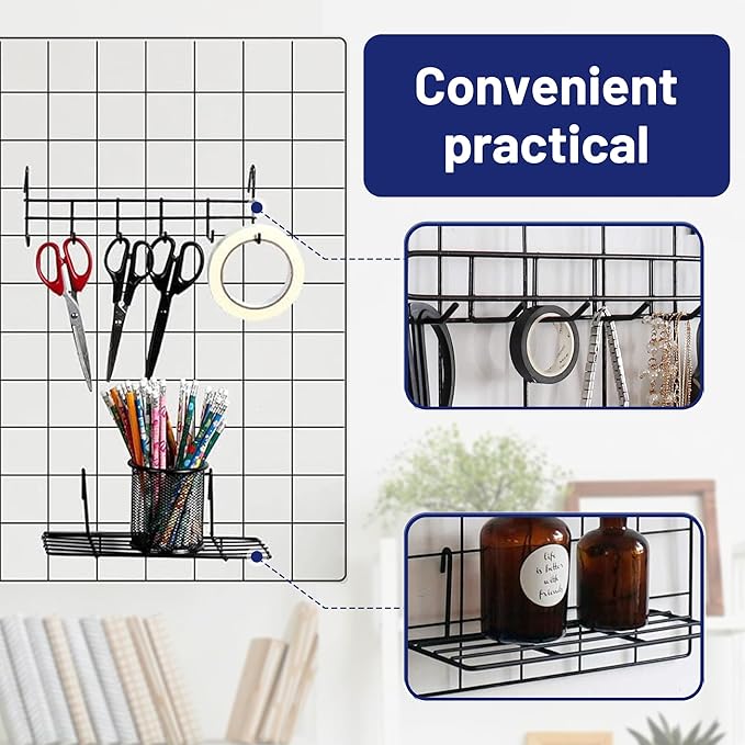 2' x 5.5' Grid Wall Panels Standing Wire Grid, Study Display Rack with T-Base Wheels Freestanding Gridwall Panel Tower for Shows, Black (4) (4A)