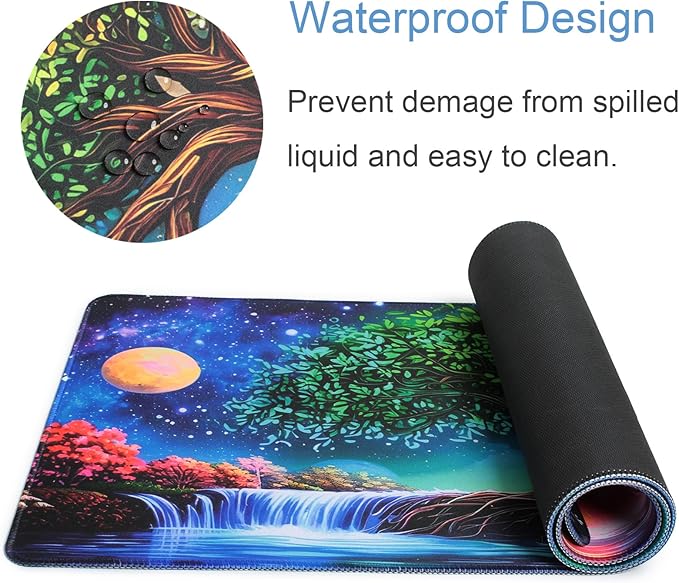 Manicer Fantasy Tree of Life Mouse Pad – Blacklight UV Reactive Glowing Desk Mat, Colorful Nature Galaxy Scene, 31.5" x 11.8" Waterproof Extended Mousepad with Non-Slip Rubber Base for Office & Gaming