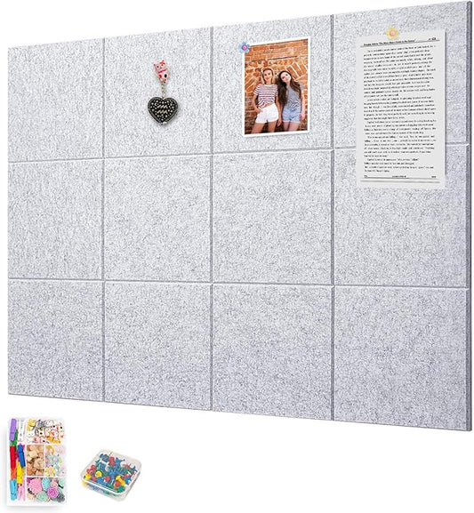 Large Cork Board for Walls, Yunihome 12 Pack 36" x 48" Felt Bulletin Board Wall Tiles for Home Kitchen School Office Wall Decor with Assorted Colors DIY Decorative Push Pins Sets