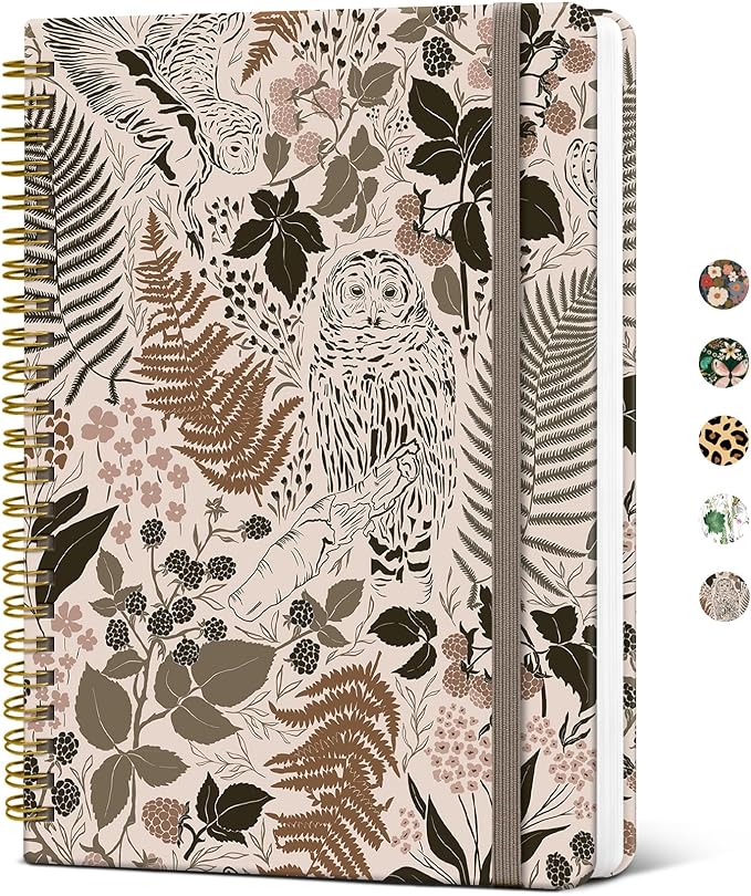 Taja Spiral Journal Notebook for Women, Pretty Hardcover Lined Notebook for Work & Note Taking, Aesthetic Cute Journal for Writing, 140 Pages, 5.8"x8.3", Magical Forest