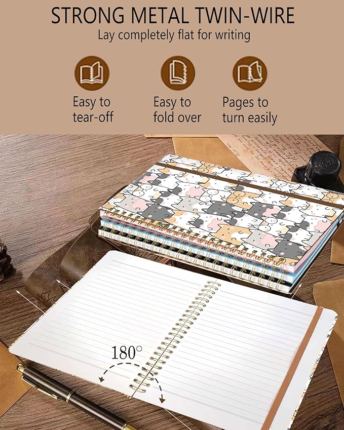 Spiral Journal Notebook, A5 Cute Notebooks for Women Men, College Ruled Hardcover Notebook for Work & Note Taking, 60 Pages Double-Wire Journals for Writing, Cute Gentle Cats