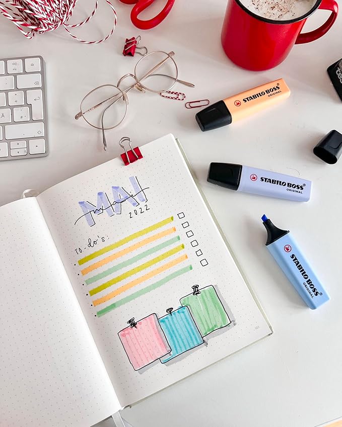 STABILO Highlighter BOSS ORIGINAL Pastel - Deskset of 15 - Assorted Colors Chisel Tip, Anti-Dry Out Technology