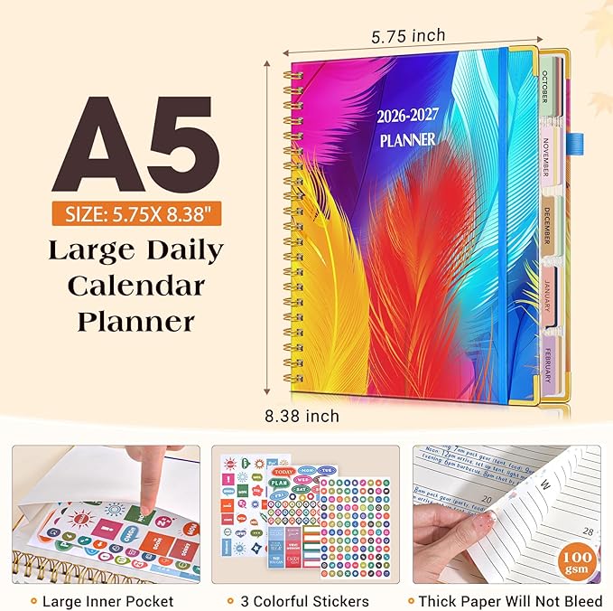 Planner 2026-2027, 18 Months Weekly and Monthly Daily Planner from January 2026 - June 2027, 5.75" x 8.38" A5 Hardcover Agenda Organizer Book 2026 with Tabs, Spiral Yearly Calendar Planners for School Work Home, Colorful Tree of Life