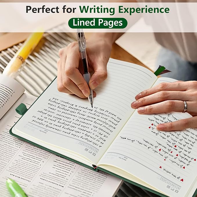 Lined Journal Notebook for Men & Women, 160 Pages College Ruled Journal for Writing, A5 Hardcover Leather Notebooks for Work, School, Business, Travel, Daily Diary 5.9" x 8.5" (Green)