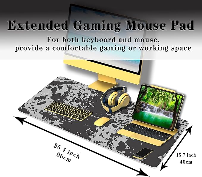 Big Mouse Pads Black Gaming Mousepad Computer Desk Mat Cute Desk Mat Non-Slip Rubber Base Waterproof with Stitched Edges 35.4 X 15.7 for Game Office, Horse Hide Animal Print