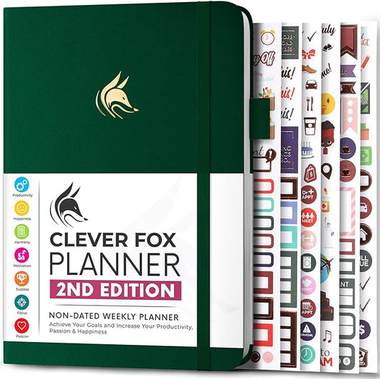 Clever Fox Planner 2nd Edition – Colorful Weekly & Monthly Goal Planner, Time Management & Productivity Organizer, Undated, A5 (Forest Green)