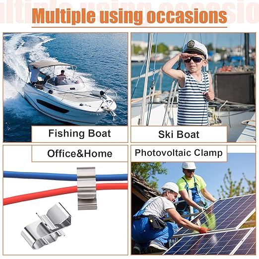 Zhengmy 500 Pcs Trailer Frame Wire Clips Stainless Steel Metal Cable Clips 22.5 mm/ 0.89 Inch Solar Panel Double Wire Clamps Trailer Clamps for PV Wiring Boat Cable