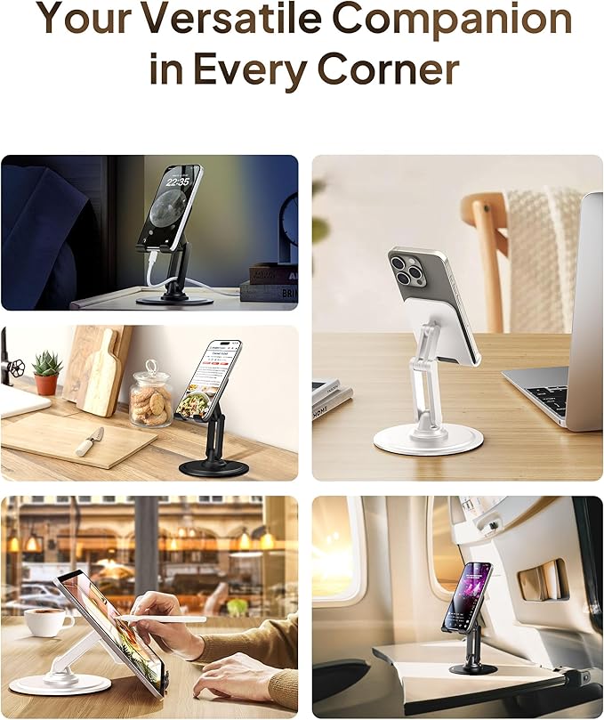 COOPER 360° Stand, [Gift Family Pack], Rotating Cell Phone Stand for Desk, Cell Phone Holder for Desk, iPhone Stand Holder, Sturdy Metal Base, Fits Samsung, Android Smartphones, (Cream White, 2-Pack)