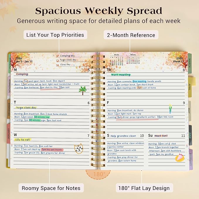 Planner 2026-2027, 18 Months Weekly and Monthly Daily Planner from January 2026 - June 2027, 8.5" x 11" A4 Large Hardcover Agenda Organizer Book 2026 with Tabs, Spiral Yearly Calendar Planners for School Work Home, Colorful Tree of Life