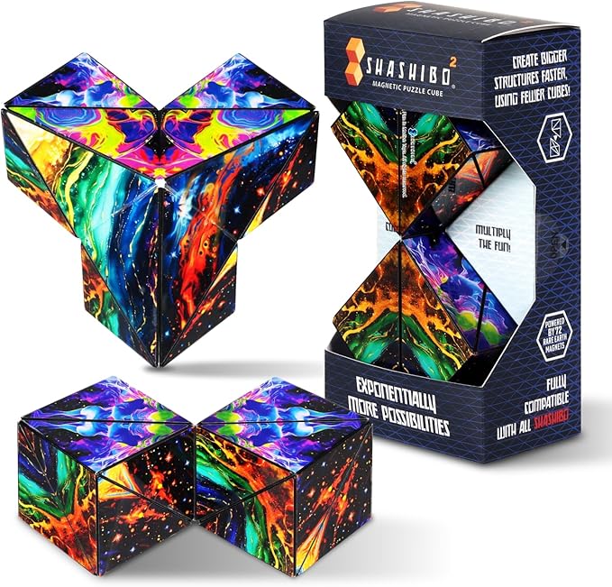 Shashibo Squared Shape Shifting Box – Next Generation XL STEM Puzzle Fidget Toy with Ultra Strong Magnets, Perfect Sensory Gift – Pairs w/All Shashibo Cubes (Infinity)