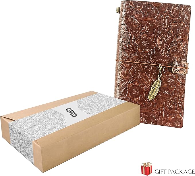 Refillable Leather Journal, Handmade Coffee Leather Notebook with Bookmark for Men & Women, Vintage Notepad Sketchbook Perfect for Writing, Gifts, Travelers (Coffee, Standard)