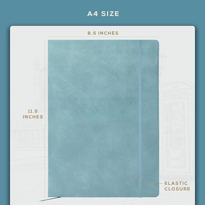 BEECHMORE BOOKS Large Lined Journal Notebook, 8.5" x 11.5" (A4) Hardcover Vegan Leather Executive Diary for Work, Thick 120gsm Paper, Lay-Flat Binding, Gift Box