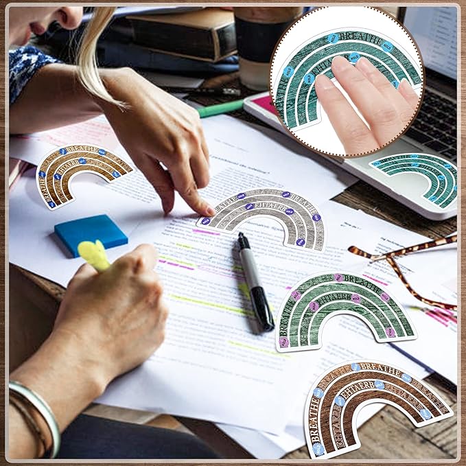 36 Pcs Sensory Strips Infinity Rainbow Anxiety Mindfulness Stickers Adults Stress Breathing Stickers Fidget Adhesives Rough Textured Tape for Classroom Desk Office Computer(Wood)