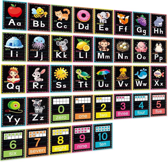 Alphabet Letters for Wall - ABC Alphabet Poster Classroom Wall Alphabet Alphabet Wall Chart Kindergarten Elementary Classroom Wall Decor Daycare Homeschool Supplies (Black)