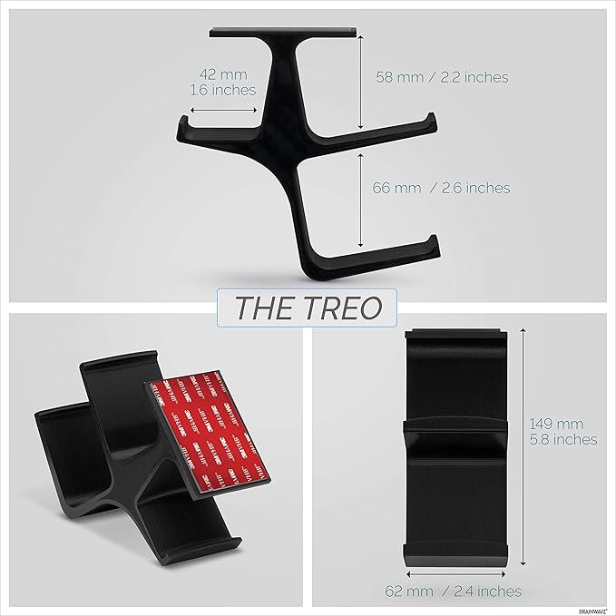 The Treo - Under Desk / Shelf Dual Gamepad Controller & Headphone Hanger Holder Stand - Designed for Xbox ONE, PS4, PS3, PS5, Dualshock, DualSense, Switch, PC, Steelseries, Steam & More, by Brainwavz