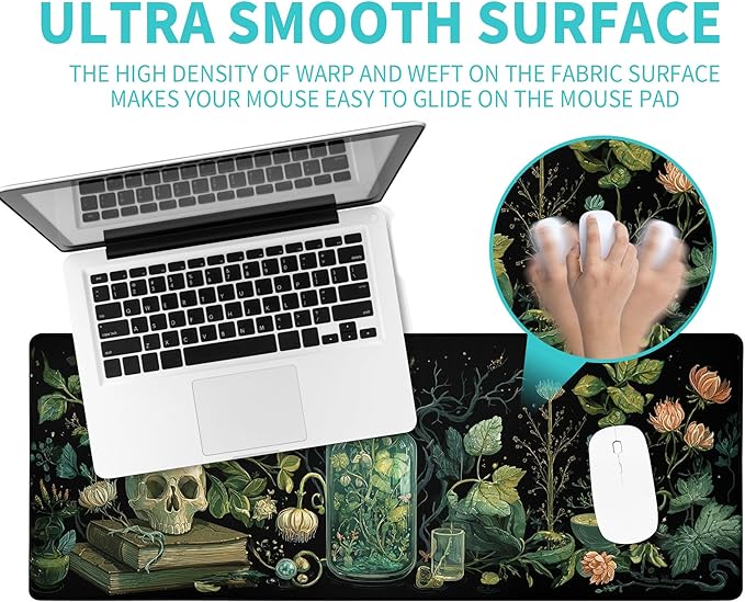 Dark Academia Gaming Mouse Pad Extra Large Mousepad Mystical Green Plant Desk Mats Japanese Full Keyboard Mat Computer Pad Desk Mat with Stitched Edges Non-Slip Desktop 31.5 x11.8 in