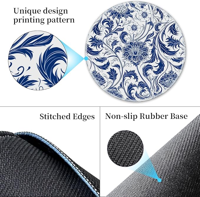 Floral Flower Mouse Pad for Desk, Small Cute Mousepad with Non-Slip Base, Round Mouse Pads for Wireless Mouse Laptop Gaming, Computer Mouse Mat for Office Decor Desk Accessories Supplies