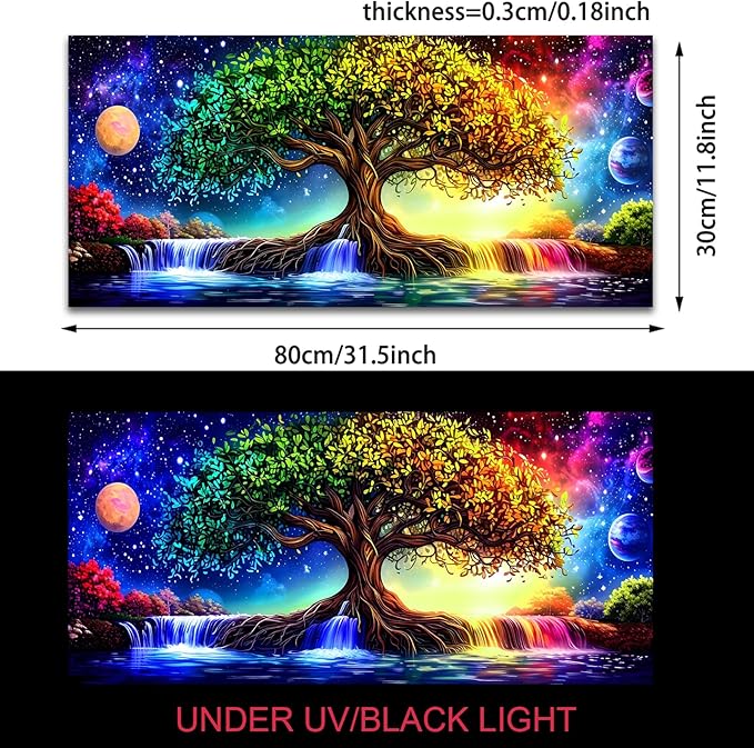 Manicer Fantasy Tree of Life Mouse Pad – Blacklight UV Reactive Glowing Desk Mat, Colorful Nature Galaxy Scene, 31.5" x 11.8" Waterproof Extended Mousepad with Non-Slip Rubber Base for Office & Gaming