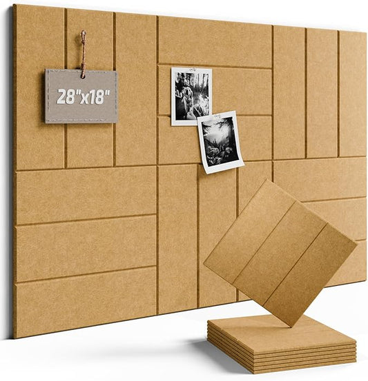 Fluxynara Felt Bulletin Board Tiles -28"x18" with 40 Adhesive Tabs, Cork Board Alternative for Office Decor, Push Pin Board Wall Organizer 6-Pack (Longan Tan)