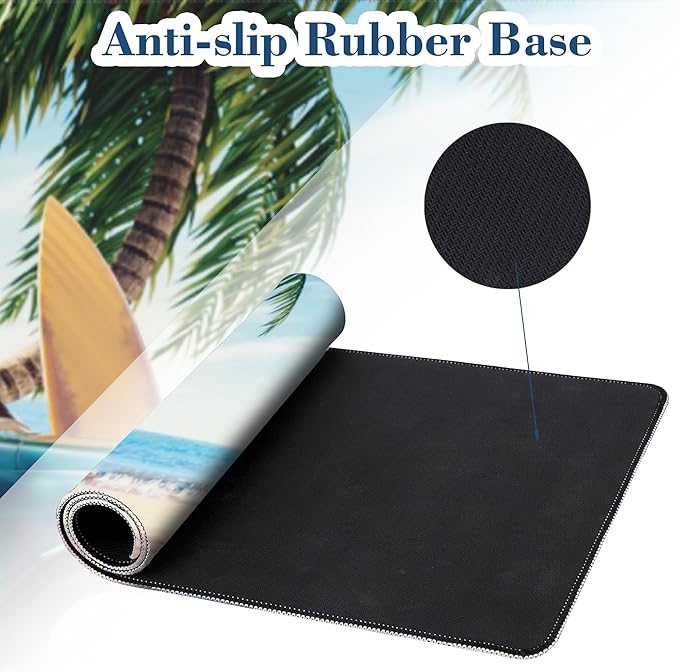 Large Mouse Pad Green Car with Luggage Extended Gaming Mousepad Summer Beach Desk Pad with Non-Slip Base and Stitched Edge Keyboard Pad 11.8 x 31.5 Inch Mouse Mat for Home Office Desk Decor