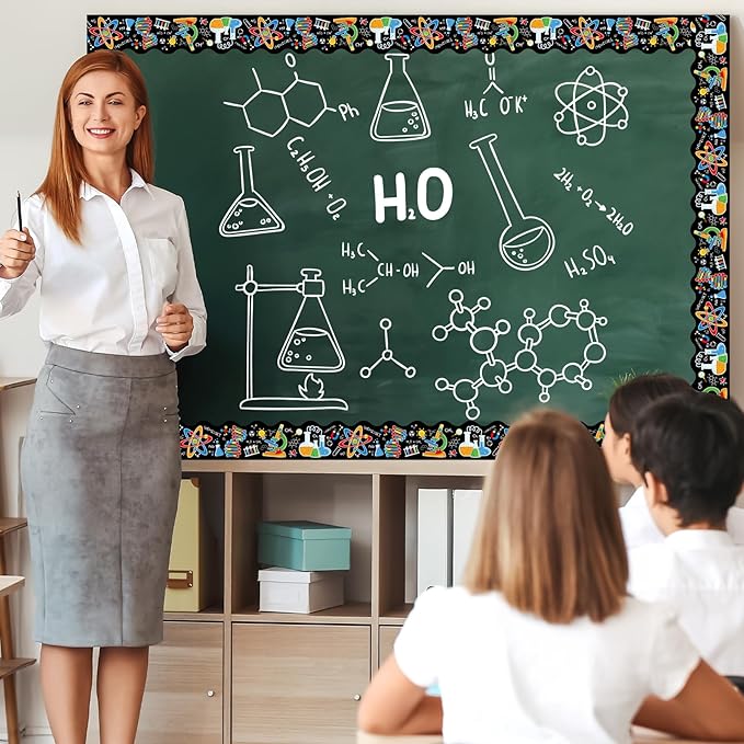 2 Rolls Science Bulletin Board Borders, 65.6 Ft Science Lab Scalloped Border Trim Scientific Theme Classroom Bulletin Board Border Trim for Back to School Classroom Wall Chalkboard Decor