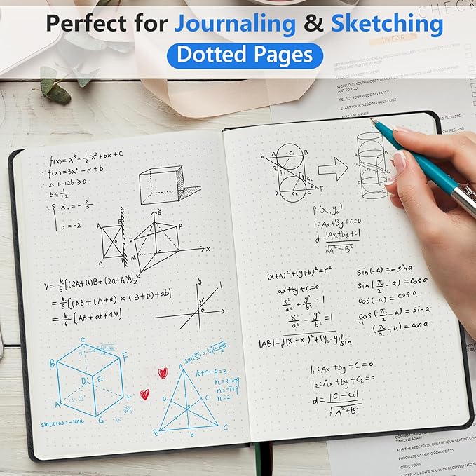 Dotted Journal Notebook for Men & Women, 160 Pages Dot Grid notebook for Note Taking, Bullet Journaling Notebook for Work, School, Travel, Writing, A5 Hardcover 5.9" x 8.5" (Black)