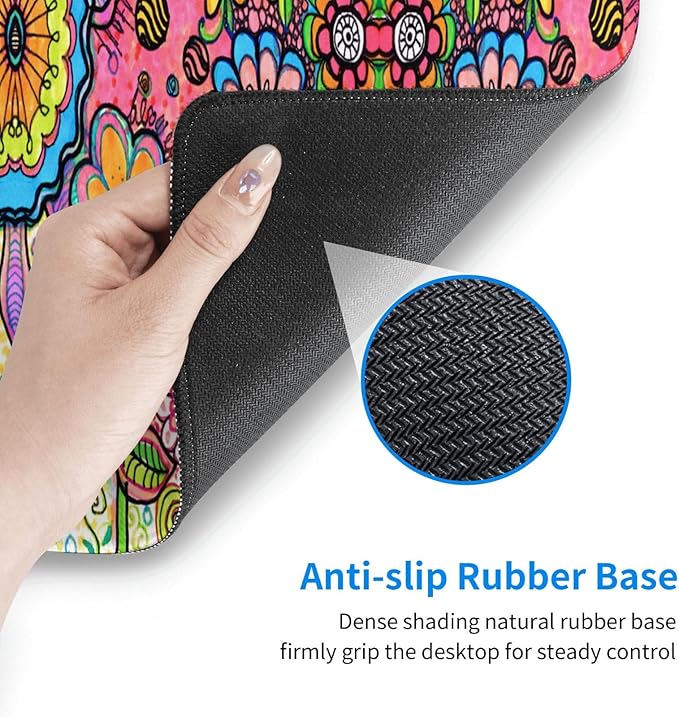 Hippie Flowers Large Mouse Pad with Stitched Edges Long Non-Slip Rubber Base Mousepad Laptop Keyboard Mat Desk Pad for Office Home Desk Decor, 31.5" X 11.8"
