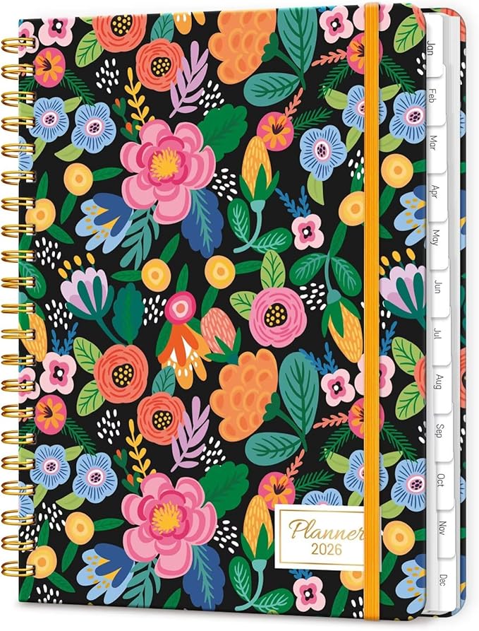 2026 Planner, A5 Weekly and Monthly Planners with Tabs, Spiral Bound Daily Calendar 2026 Planner, Agenda Organizers from Jan. to Dec., Hardcover Habit Tracker Journal 6.18" x 8.5"(Pink Bloss)