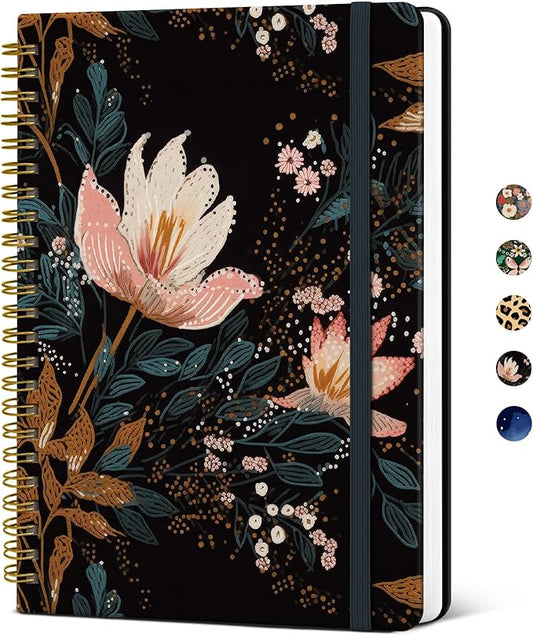 Taja Spiral Journal Notebook for Women, Pretty Hardcover Lined Notebook for Work & Note Taking, Aesthetic Cute Journal for Writing, 140 Pages, 5.8"x8.3", Vintage Petals
