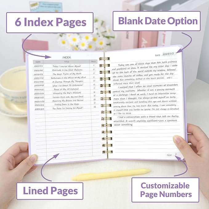 SUNEE Journaling Notebooks, A5 Lined Spiral Notebook for Women, 146 Pages College Ruled Hardcover Notebook for Work, Note Taking, Journaling and Office School Supplies, A5 - Purple