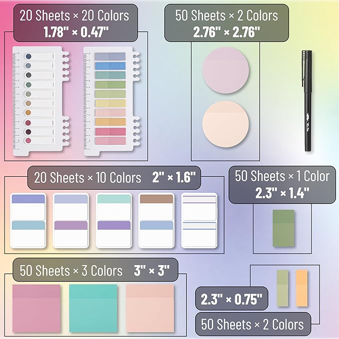 Mr. Pen- Transparent Sticky Note Set, 1000 Sheets, Colorful, Bible Sticky Notes Clear Sticky Notes Transparent, Transparent Sticky Notes for Bible Study, Stocky Notes for Bible Journaling