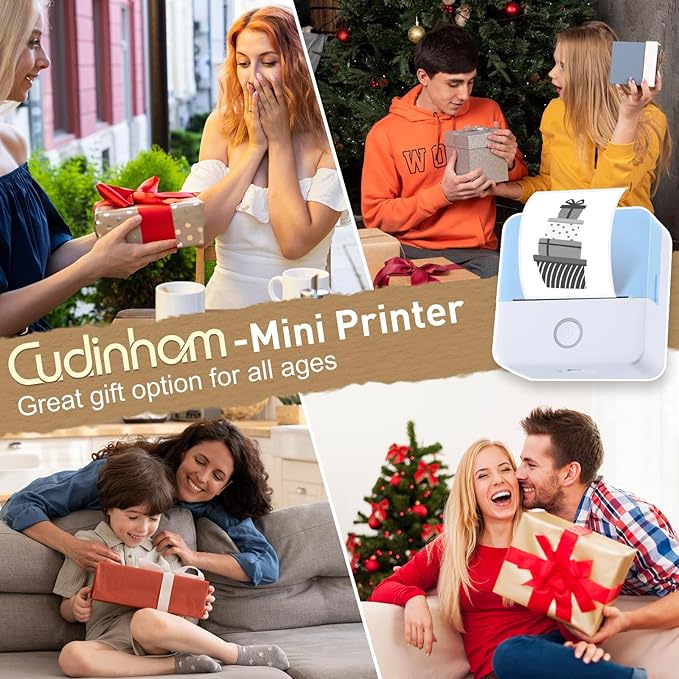 cudinham Print Pods Mini Printer, Thermal Inkless Sticker Maker with 10 Rolls Printing Paper, Pocket Printpod for Phone, Impresora Portátil for Notes, DIY, Compatible with iOS & Android (Blue)